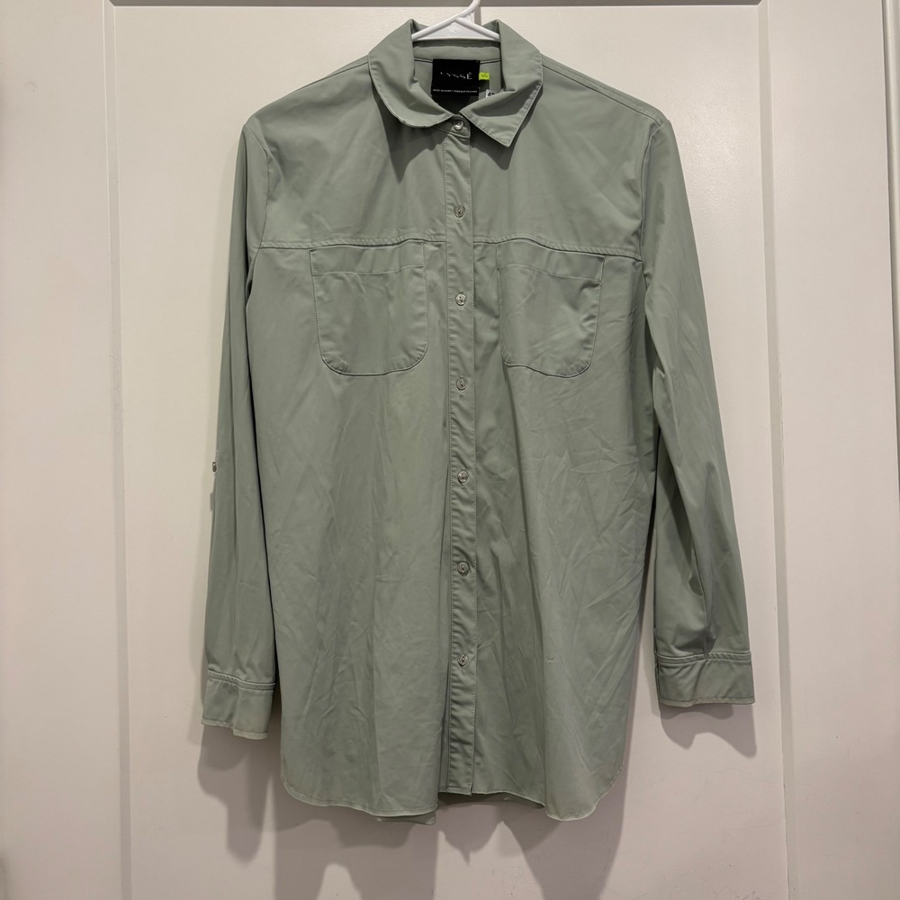 Lysse New York Mens XS Sage Green Stretch Button Down Roll Tab Sleeve Shirt
